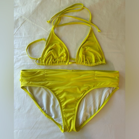 ATHLETA Bright Yellow Triangle Bikini Swimsuit L - Picture 1 of 4